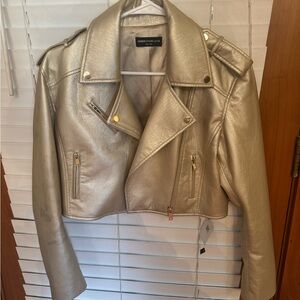 Gold Leather Cropped Jacket